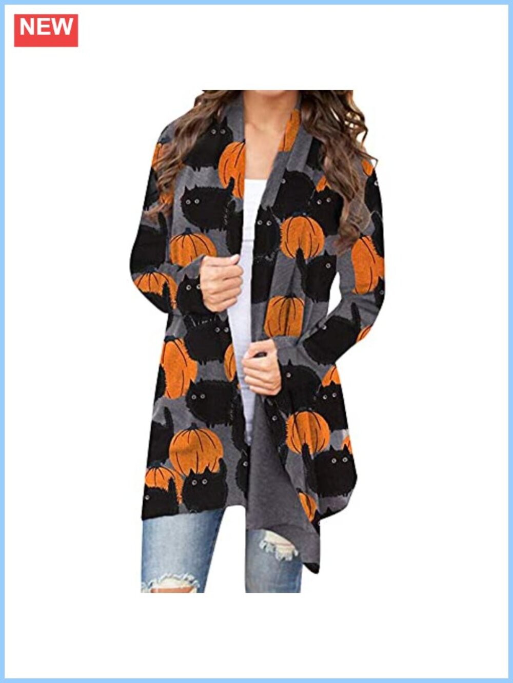 Women's Halloween Cat Pumpkin Cardigan Cotton Polyester Open Front Knit